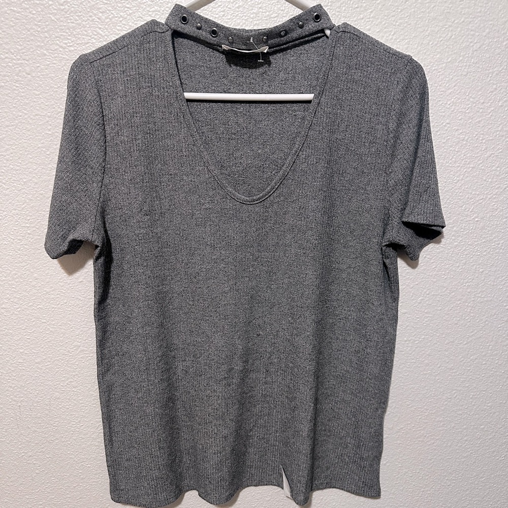 Lavender Field Charcoal Choker Collar  Short Sleeve Top